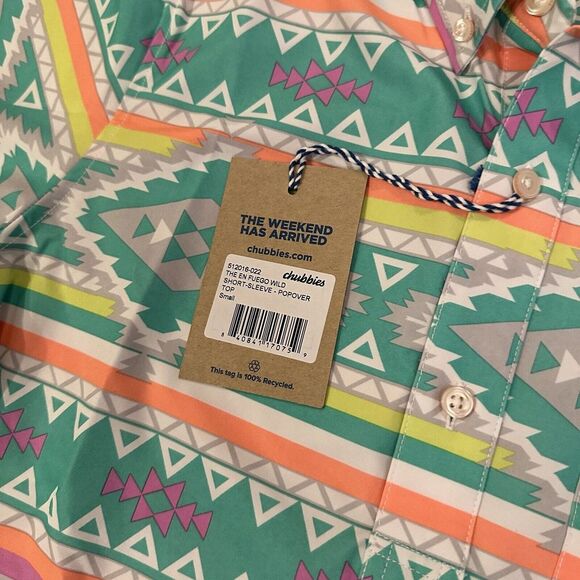 NEW Chubbies The En Fuego Button Front Pop Over Stretch Top Men's Aztec Small A4 - Picture 3 of 8